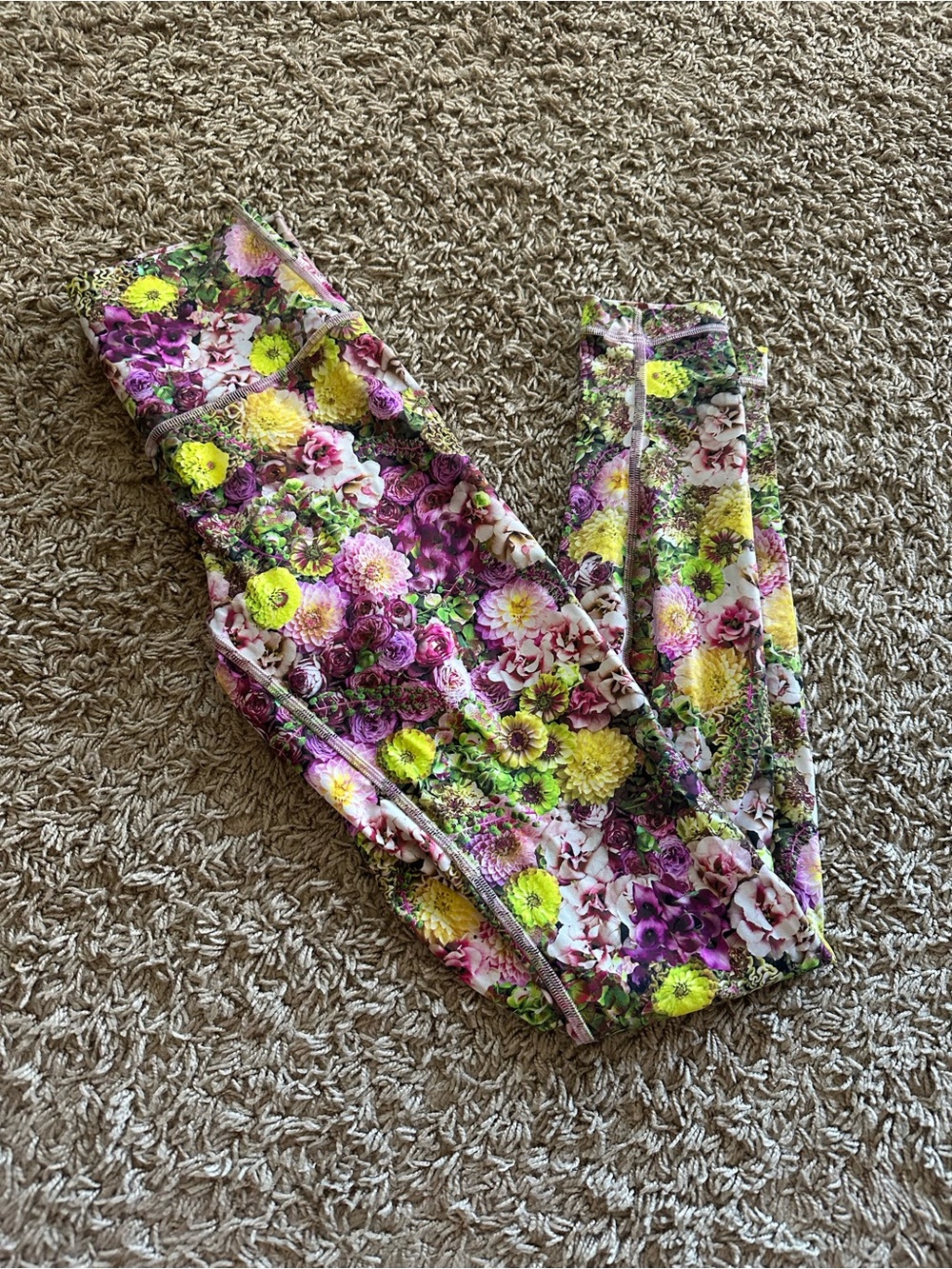 Floral Print women’s lululemon Leggings - Purple & Yellow